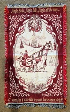Vintage Crown Crafts Tapestry Woven Throw Blanket Fringe Horse Sleigh Christmas