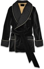 Men's Velvet Robes Quilted Cord Piping Smoking Jackets Evening Wear Smoking Robe