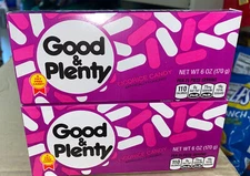 GOOD AND PLENTY Chewy Licorice Candy lot of 2 THEATRE BOX SIZE- 6 oz each box