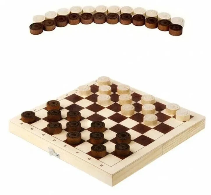 Wooden Checkers with Chess Board Foldable Portable Set of 24 Draughts 9"x9" - Image 2 of 2