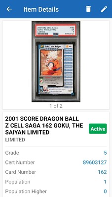 2001 Score DBZ CCG Cell Saga Limited Goku Personality Card Set All