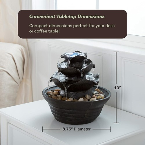 【NEW】PURE GARDEN THREE TIER CASCADING TABLETOP FOUNTAIN WITH LED LIGHTS (50-140) - Picture 4 of 9