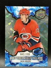 Jack Drury /799 2021-22 UD Ice Base Green Ice Premieres #160 Hurricanes Rookie