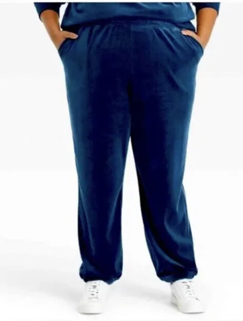 Ava Viv 3X 24/26 High Rise Velvet Jogger Pants Navy Blue Pockets