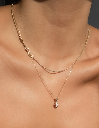 Opal Marquise Necklace 14k Solid Yellow Gold Daily Wear Necklace Gift for women - Picture 3 of 7