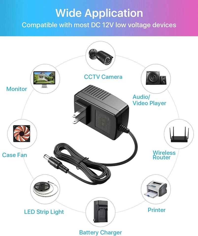 Adaptador de fuente de alimentación CCTV DC 12V 2A 2000MA para vigilancia de cámara de seguridad en el hogar Foto 4 de 4
