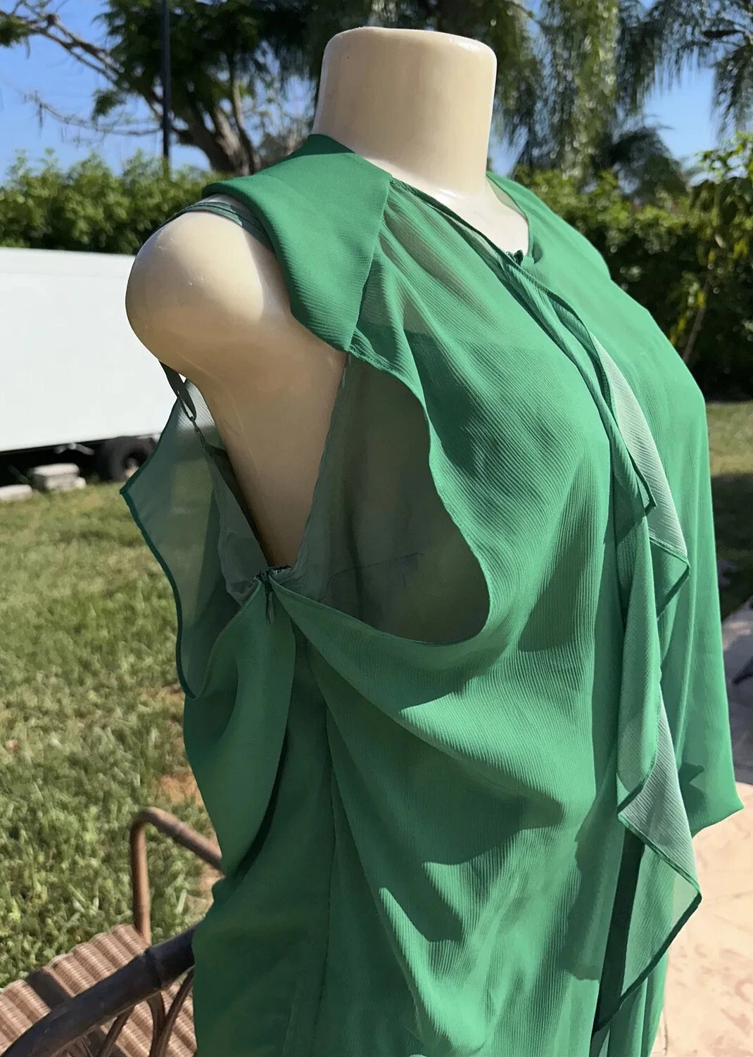 Acne STUDIOS ABITO SLIP VERDE ALEXIS CONTR PSS13 CON VOLANT Tg 40