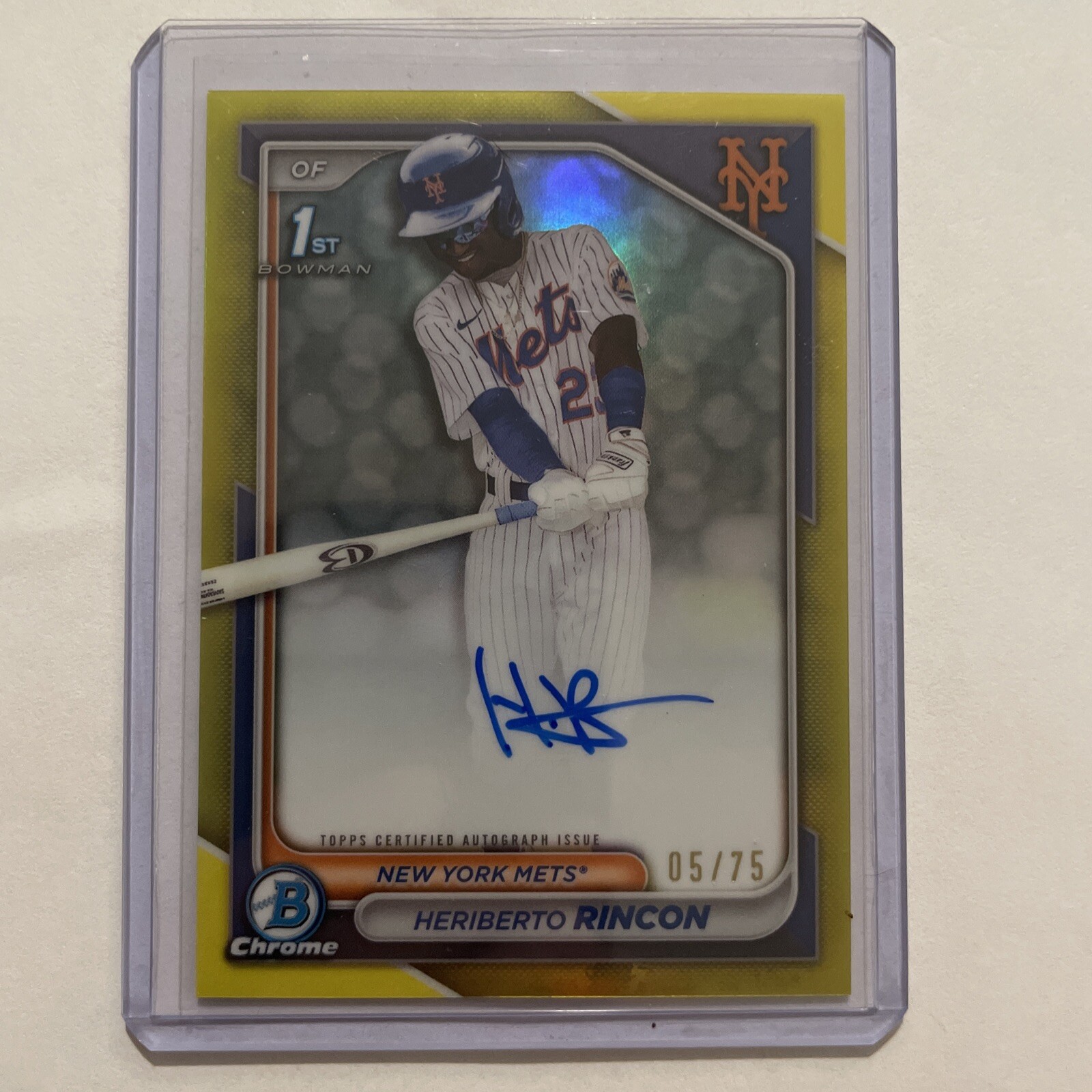 HERIBERTO RINCON 2024 BOWMAN CHROME 1ST AUTO YELLOW 5/75 CPA-HR METS