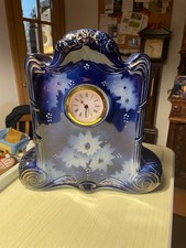 Victorian Cobalt Blue Ceramic mantel clock in very good condition. Working.