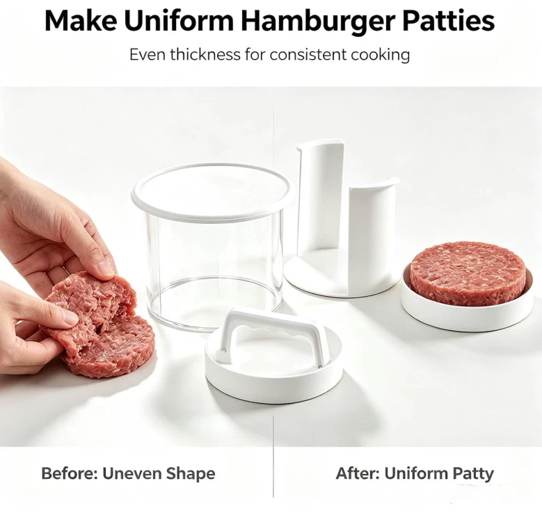 Máquina para hacer hamburguesas, hamburguesas caseras fáciles - prensa y contenedor, multicapa antiadherente