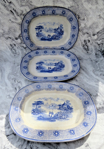 SET OF 3 EARLY VICTORIAN BLUE