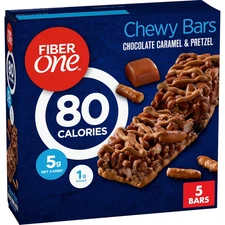 Fiber One 80 Calorie Chewy Snack Bars, Chocolate Caramel and Pretzel, 5 Ct, 4.1 