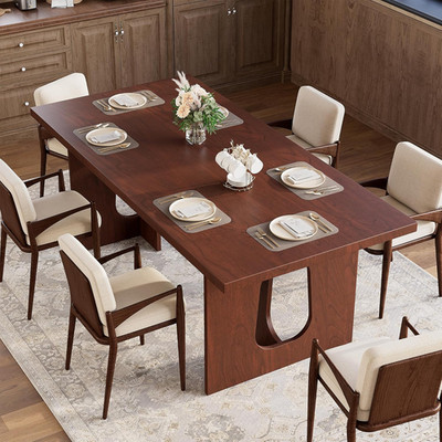 Modern 71'' Dining Table for 6-8, Walnut Finish, Heavy Duty Pedestal Legs