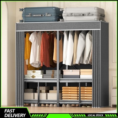 66'' Clothes Storage Closet Organizer Wardrobe Rack Shelf Dustproof Home Portable