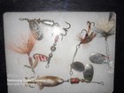 6 Vintage Trout Lures W/Display Case - Mepps , Joe Fly, Blue Fox, Etc.