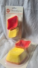 Wilton Diamond 12pk Silicone Square Baking Cups Red/Yellow Reusable Oven-Safe