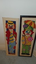 HOBO CLOWN Needlepoint Art, and Framed Clown Holding Umbrella Also Needlepoint
