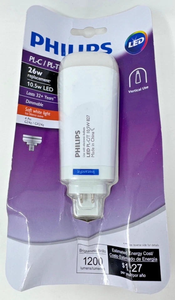 Philips 26w PL-C PL-T 4-Pin Vertical LED Bulb Dimmable 1200 lumens (6 packs) - Image 2 of 4