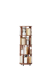 4Tier Wood Rotating Bookshelf Tower Round Revolving Bookcase Spinning Book Shelf