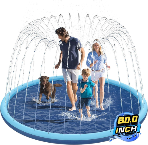 Non-Slip 80-Inch Extra Large Splash Pad for Kids and Dogs Baby Play Mat in Blue