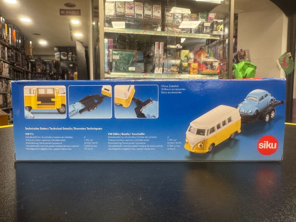 SIKU 2567- modellino 1:50- VW T1 CON RIMORCHIO E MAGGIOLINO AZZURRO - NUOVO - Immagine 3 di 4