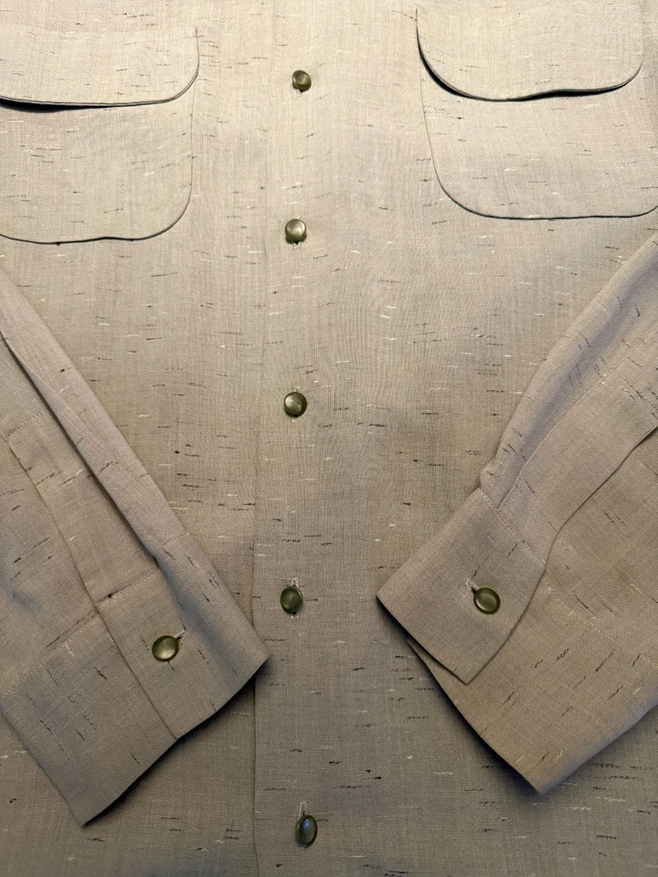 Camisa XL Larga Gabardina Cuello Lazo Gris Mancha De Colección Años 50 Rockabilly Foto 2 de 4