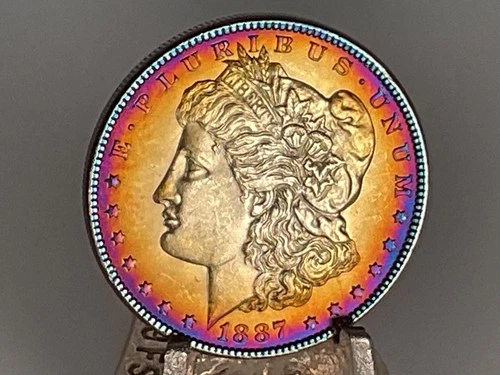 1887 Morgan Silver Dollar Toner Toned Rainbow Toning MONSTER BULLSEYE WOW!