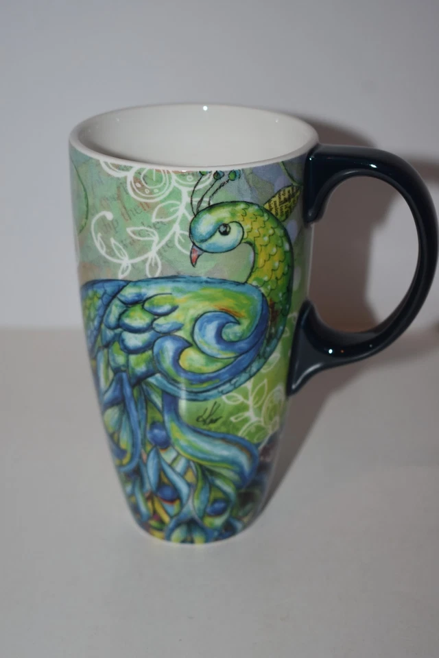 NEW IN BOX LANG PRETTY PEACOCK 18oz. CERAMIC LATTE MUG - GIFT BOX - Image 4 of 4