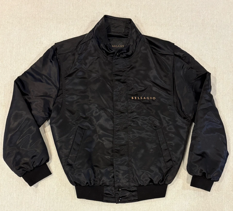 Chaqueta de colección Bellagio Casino para hombre M negra satinada bombardero Las Vegas hecha en EE. UU. Foto 2 de 4