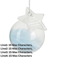 Image of Personalised Free Text Blue Feather Glass Bauble With Star Tag