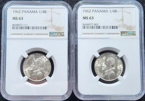 Lot of (2) UNC Silver 1962 Panama 1/4 Balboa | NGC MS63