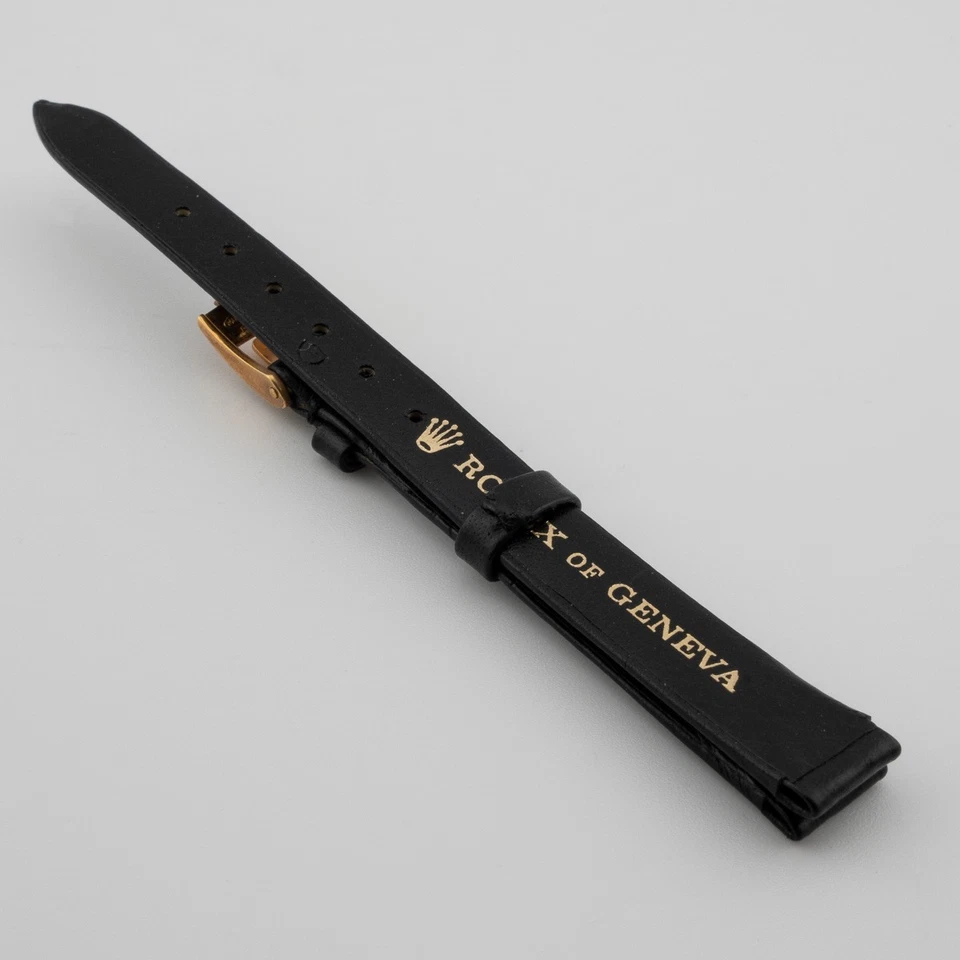 Auténtica correa de cuero negra Rolex para dama de 10 mm, 6,5", chapada en oro #1014 Foto 2 de 4