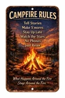 Campfire Rules 8x12 Metal Tin Sign Rustic Cabin Lake House Campfire Decor Lodge