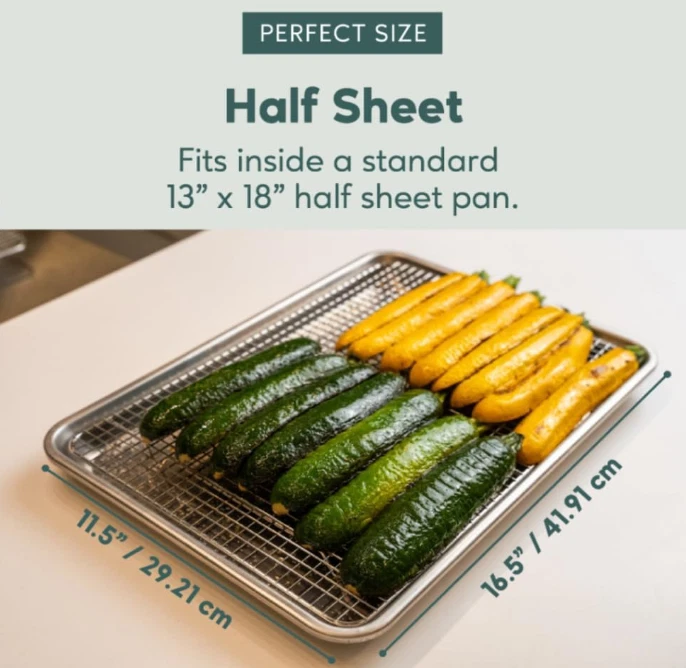 Ultra Cuisine Aluminum Baking Sheet with Stainless Steel Cooling Rack Set -Half Sheet Size Pan 13 x 18 inch, Durable Rimmed Sides, Easy Clean, Commercial Quality for Cooking and Roasting - Thumbnail 4