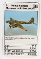 Ace Trumps Planes of WW2 1977. Heavy Fighters Germany Messerschmitt ME 210 A-I