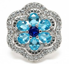 4CT Natural Blue Topaz Topaz 925 Solid Sterling Silver Ring Jewelry Sz 7