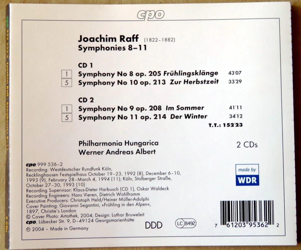 Joachim Raff - Symphonies 8-11 "Four Seasons" - Philharmonia Hungarica -  2 CDs - Bild 2 von 2