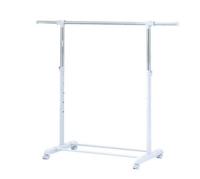 Heavy Clothes Hanger Adjustable Height Rolling Garment Rack Metal Chrome White