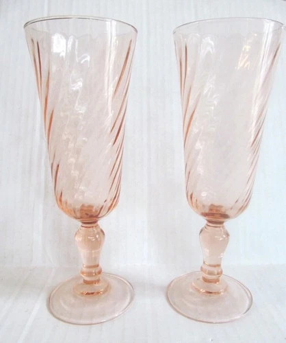 Fluted Champagne Rosaline Pink (Swirl Optic) by CRISTAL D'ARQUES-DURAND- PAIR