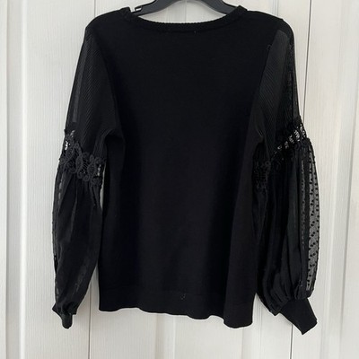 Siani Milano Lace Puff Sleeve Black Sweater Women's Medium Boho Chic Glam