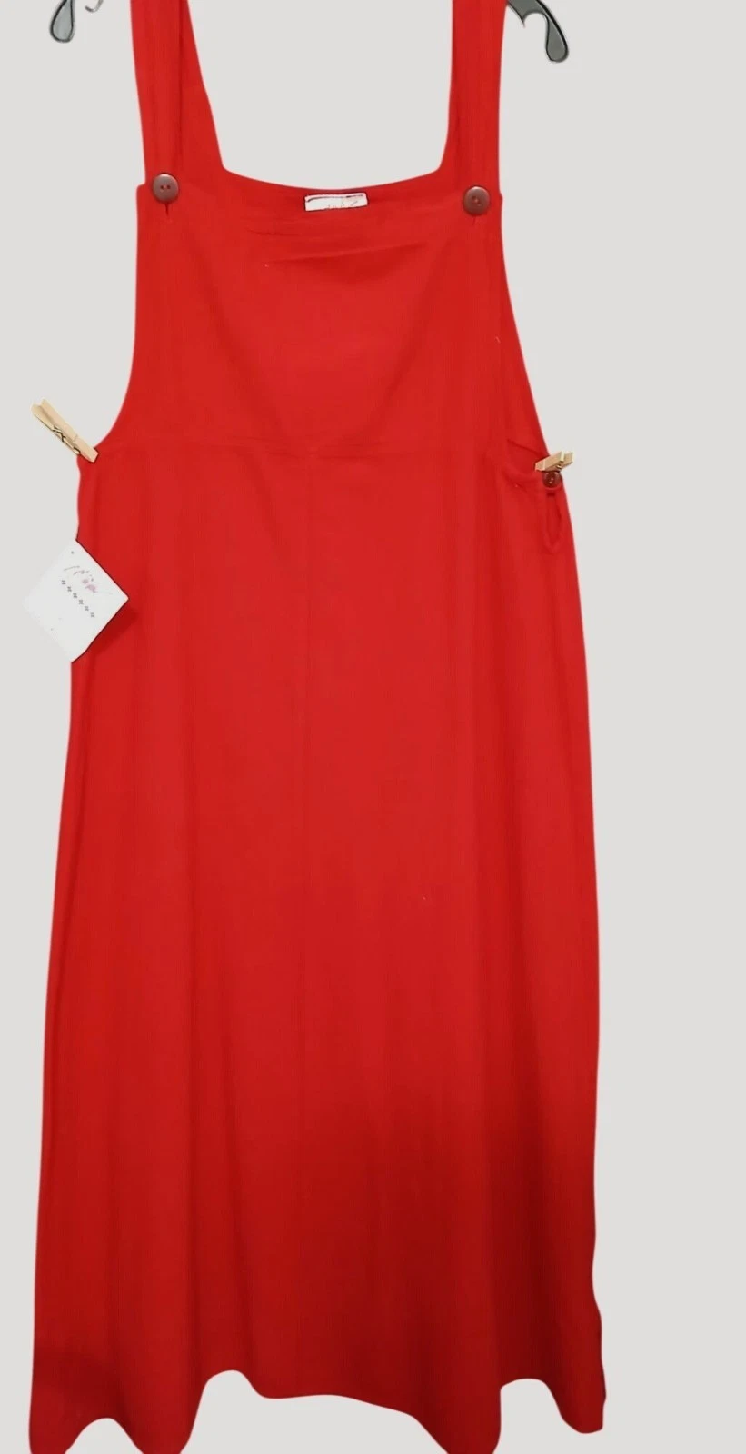 Vintage Maria Guadalajara Red Cotton Jumper Dress Size L Mexico Overalls NOS
