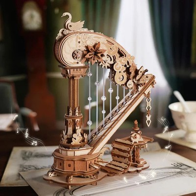 ROKR Magic Harp Music Box Wooden 3D Puzzle Mechanical Model Kit Puzzle Toy Gift