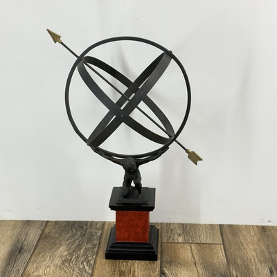 #ad Vintage English Country Iron Garden Armillary Sundial Held by Atlas Gently Used $135.00