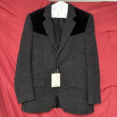 Givenchy Paris Black Textured Wool Velvet Yoke Western Blazer Sport Jacket 48