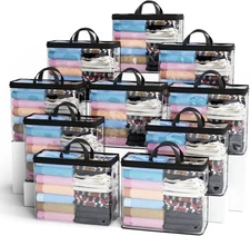 10PACK Clear Zippered Storage Bag for Clothes, 22L Clear Storage Bags, and Blank