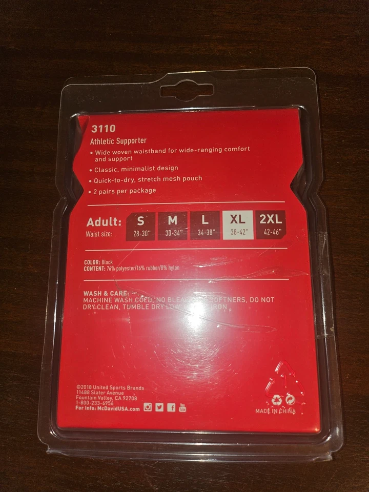 2-pack McDavid Athletic Support Jockstrap Black Mesh Pouch 3110 Adult XL 38-42 - Image 2 of 2