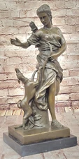 Bronze Goddess Artemis with Hunting Dog Classic Mythological Sculpture Decor NR
