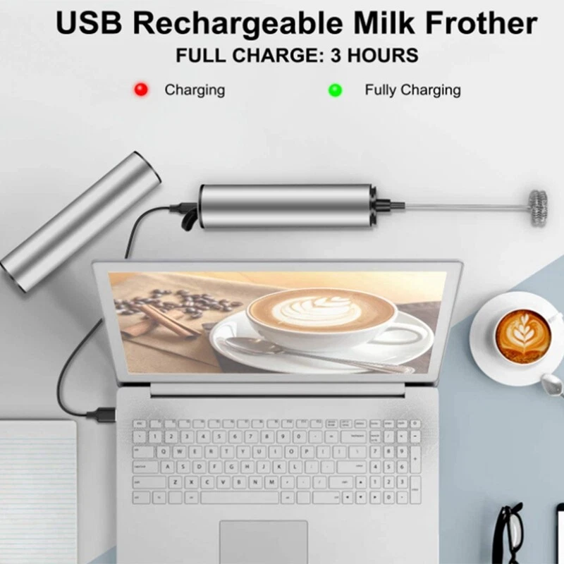 Milk Frother Handheld Coffee Frother Electric Whisk, USB Rechargeable Foam9242