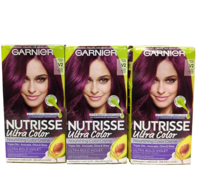 Garnier Nutrisse Ultra Color Hair Dye, Spiced Plum V2 Dark Intense Violet 3 Pack