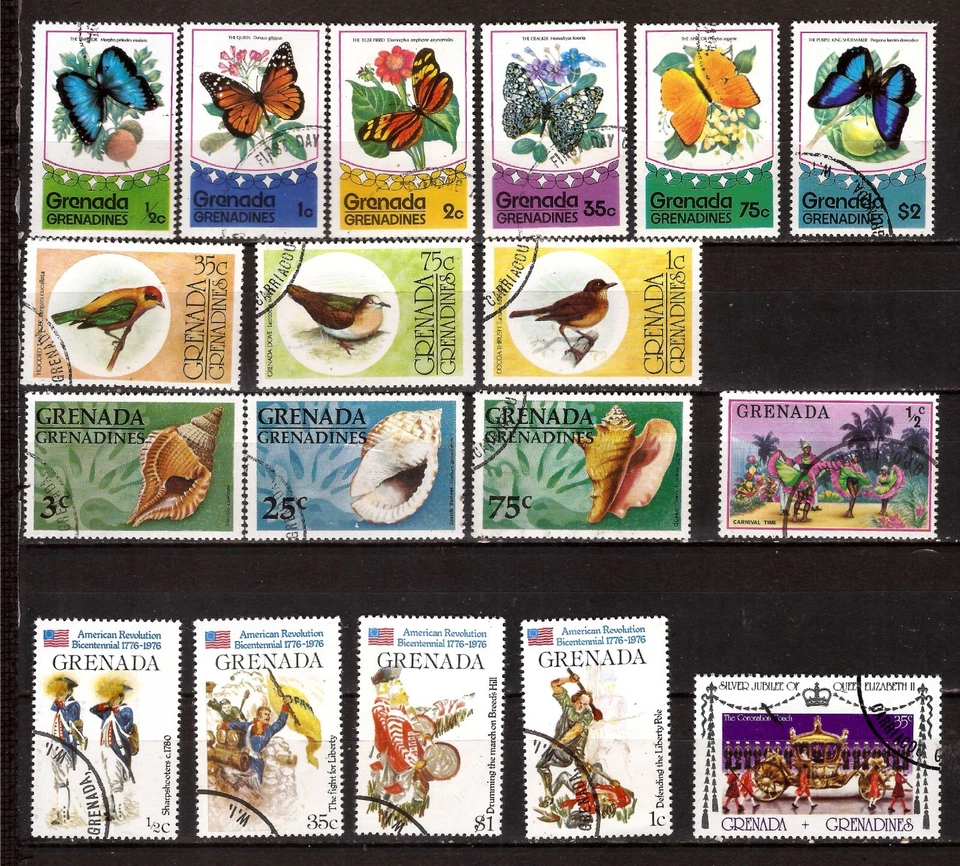 zy2633 GRENADA/DINES 18 timbres: papillons,oiseaux,coquillages,la Révolution, - Photo 1/1